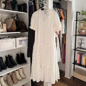 Women's Cream Eyelet Tiered Dress - Unbranded